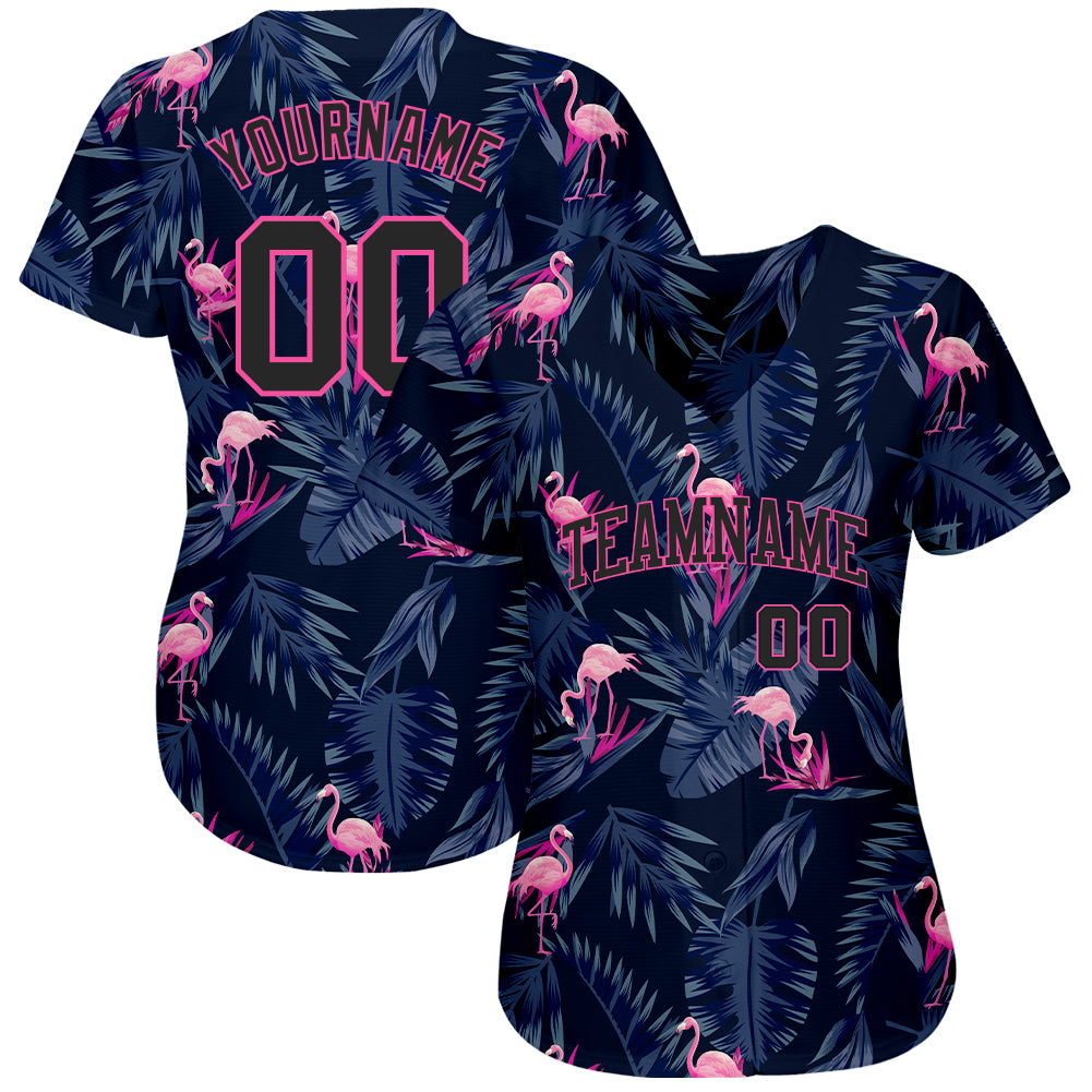 Custom 3D Pattern Design Hawaii Flamingo Authentic Baseball Jersey