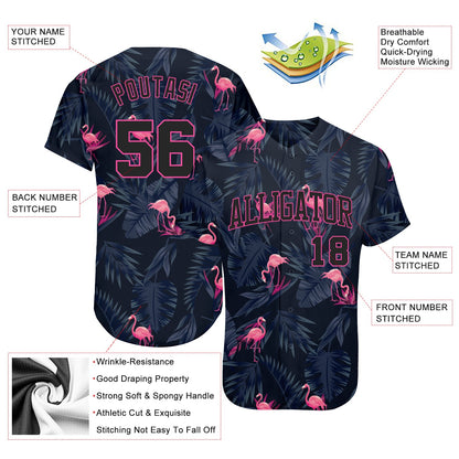 Custom 3D Pattern Design Hawaii Flamingo Authentic Baseball Jersey