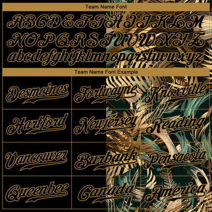 Custom 3D Pattern Design Golden And Green Tropical Leaves In The Style Of Jungle And Hawaii Authentic Baseball Jersey