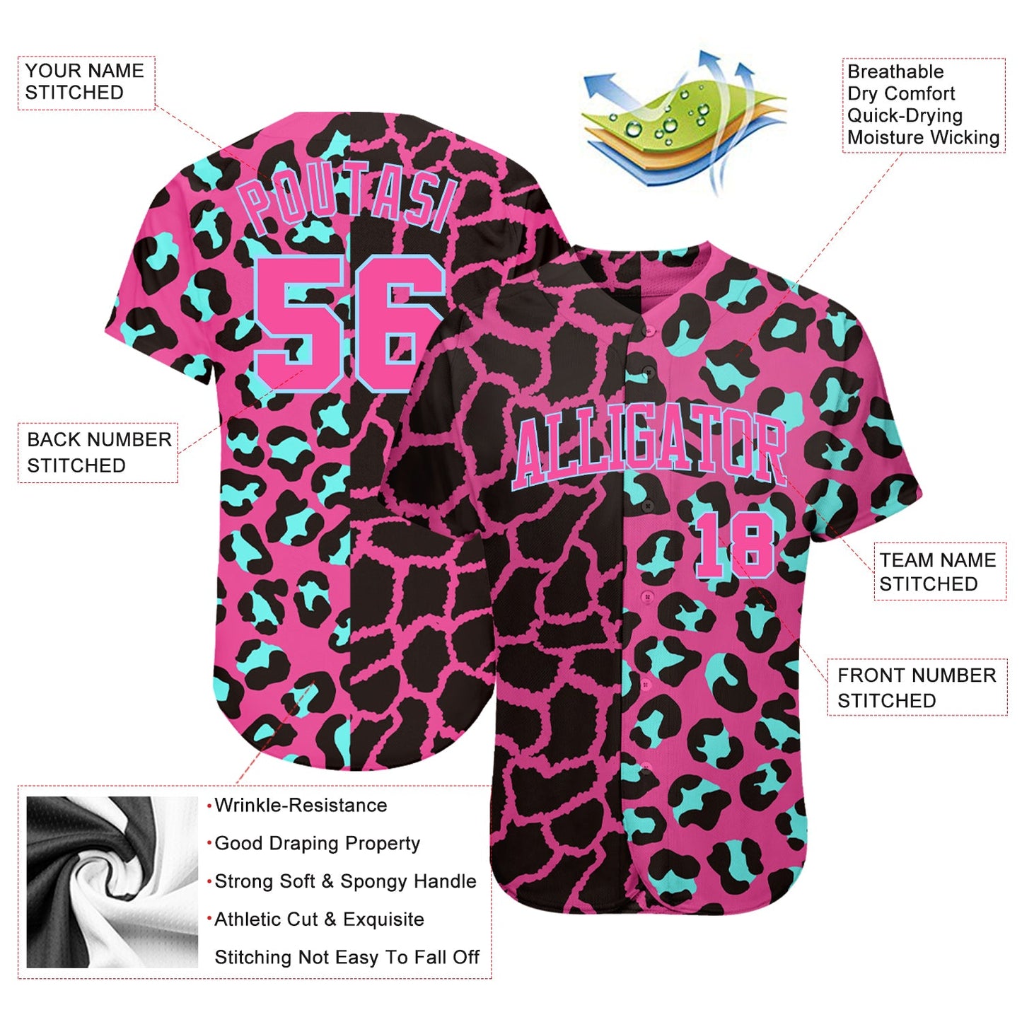 Custom 3D Pattern Design Leopard Authentic Baseball Jersey