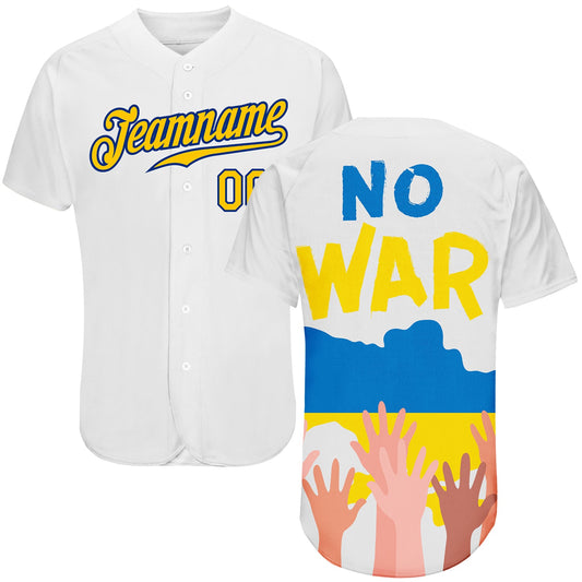 Custom 3D Pattern Design No War In Ukraine Authentic Baseball Jersey