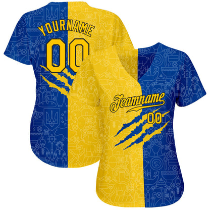 Custom 3D Pattern Design Ukrainian Flag Authentic Baseball Jersey