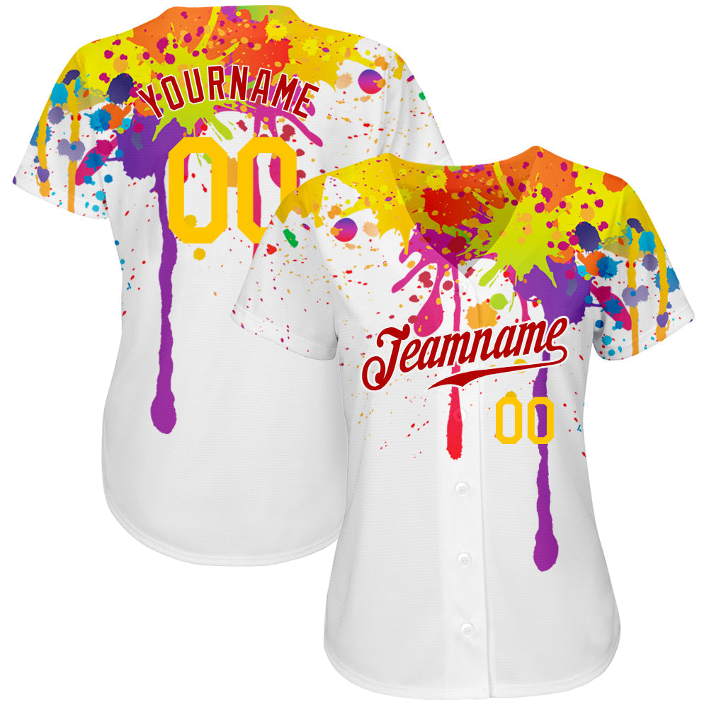 Custom 3D Pattern Design Colorful Bright Ink Splashes Authentic Baseball Jersey