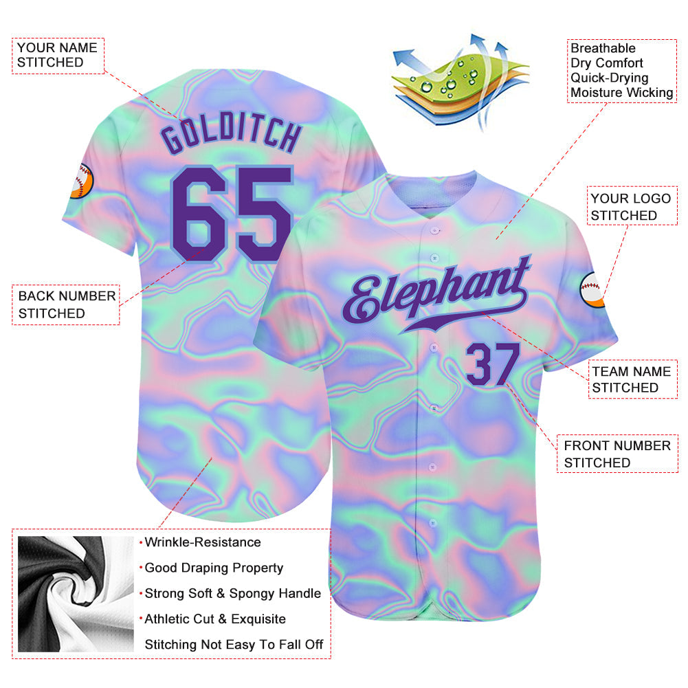 Custom 3D Pattern Design Abstract Trendy Holographic Vaporwave Style Authentic Baseball Jersey