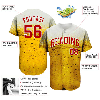 Custom 3D Pattern Design Bubble Of Beer In Glass Authentic Baseball Jersey