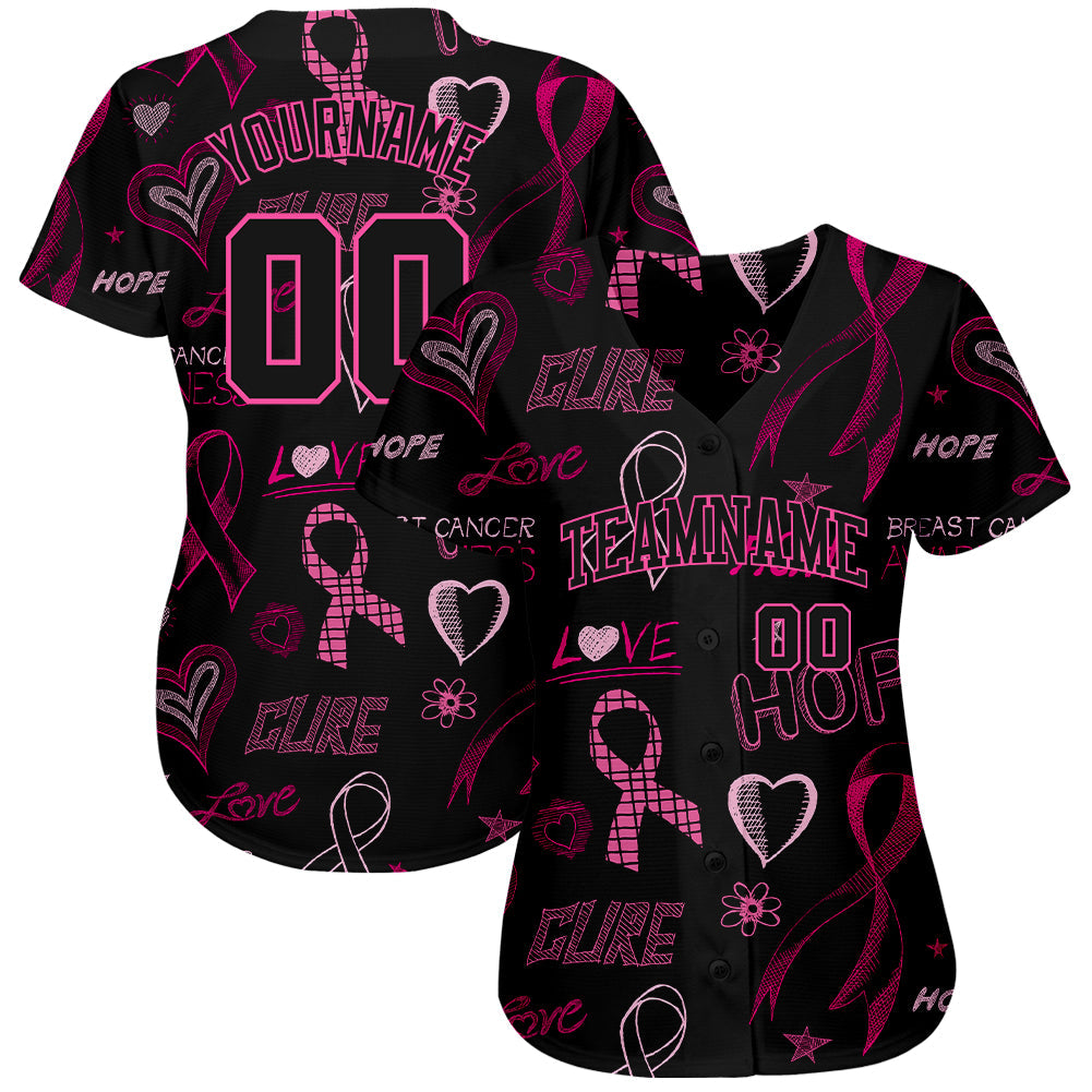 Custom 3D Pink Ribbon Breast Cancer Awareness Month Women Health Care Support Authentic Baseball Jersey