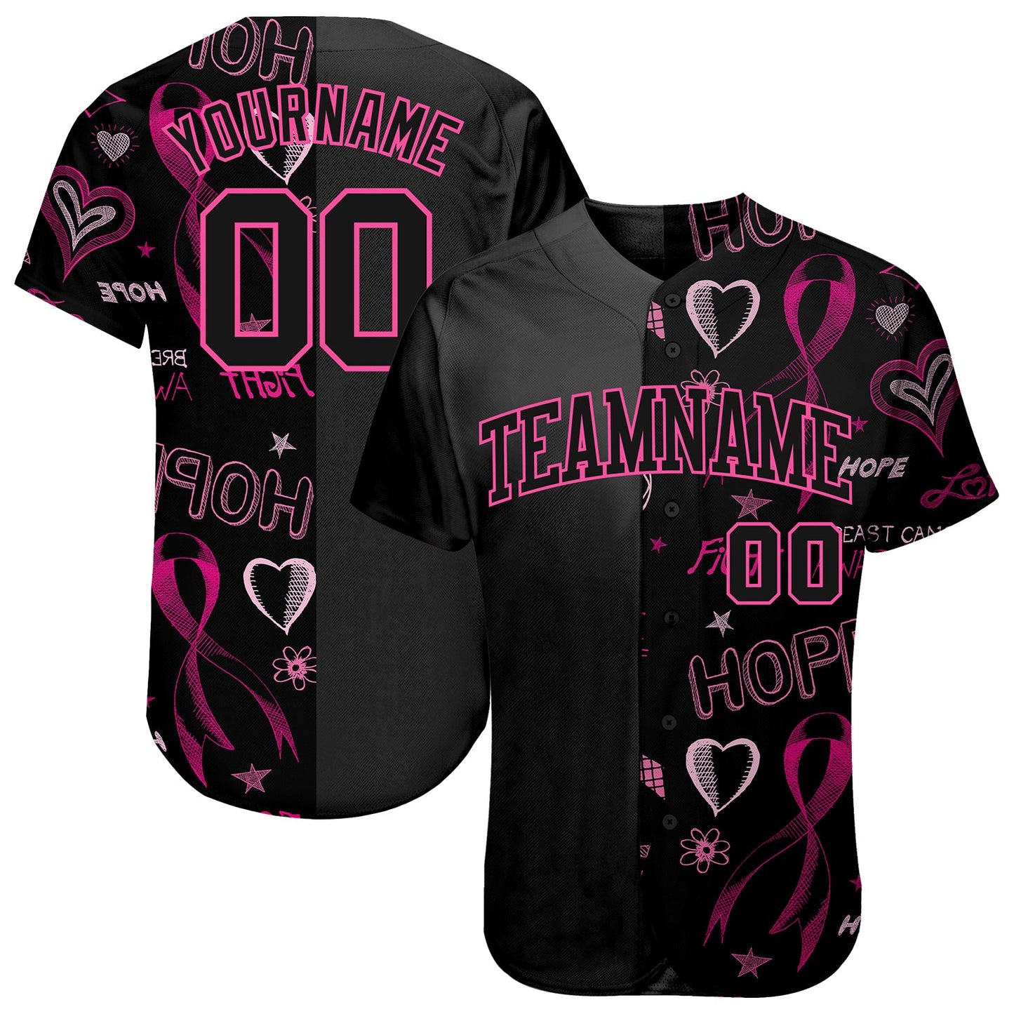 Custom 3D Pink Ribbon Breast Cancer Awareness Month Women Health Care Support Authentic Baseball Jersey