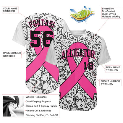 Custom 3D Pink Ribbon Breast Cancer Awareness Month Women Health Care Support Authentic Baseball Jersey