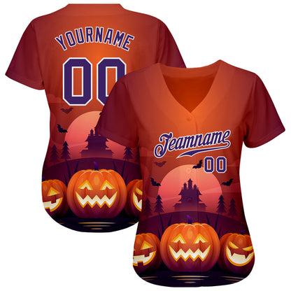 Custom 3D Pattern Halloween Pumpkins Horror Night Authentic Baseball Jersey