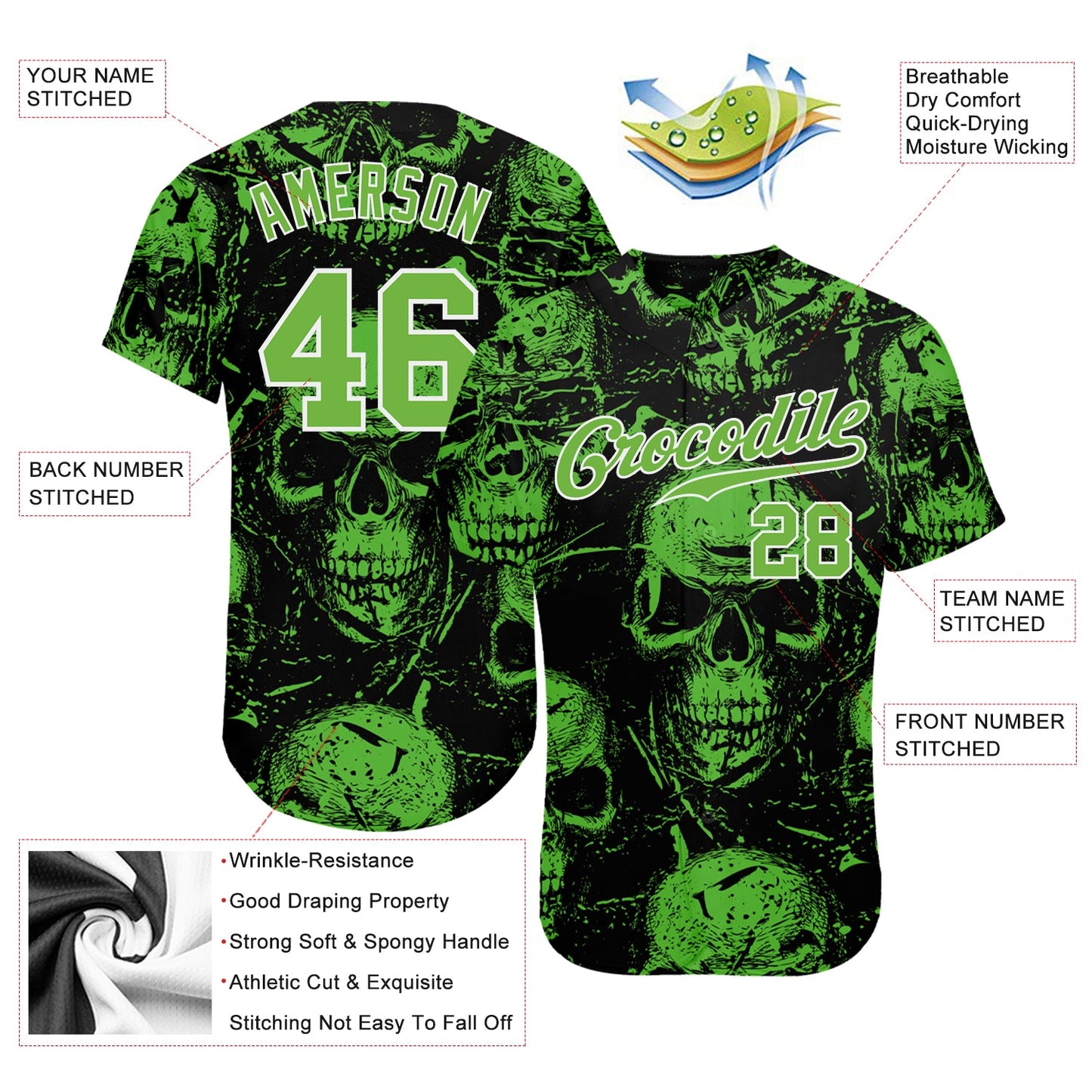 Custom 3D Pattern Halloween Skulls Authentic Baseball Jersey