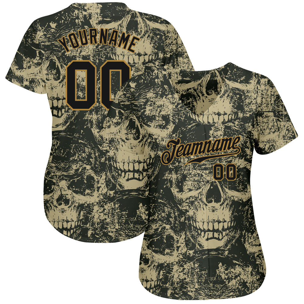 Custom 3D Pattern Halloween Skulls Authentic Baseball Jersey