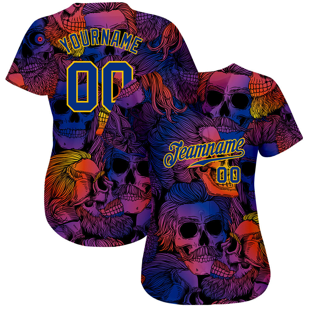 Custom 3D Pattern Halloween Skulls Authentic Baseball Jersey