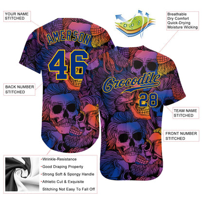 Custom 3D Pattern Halloween Skulls Authentic Baseball Jersey