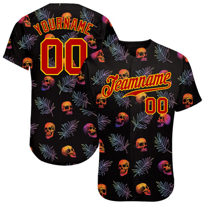 Custom 3D Pattern Halloween Skulls And Palm Leaves Authentic Baseball Jersey