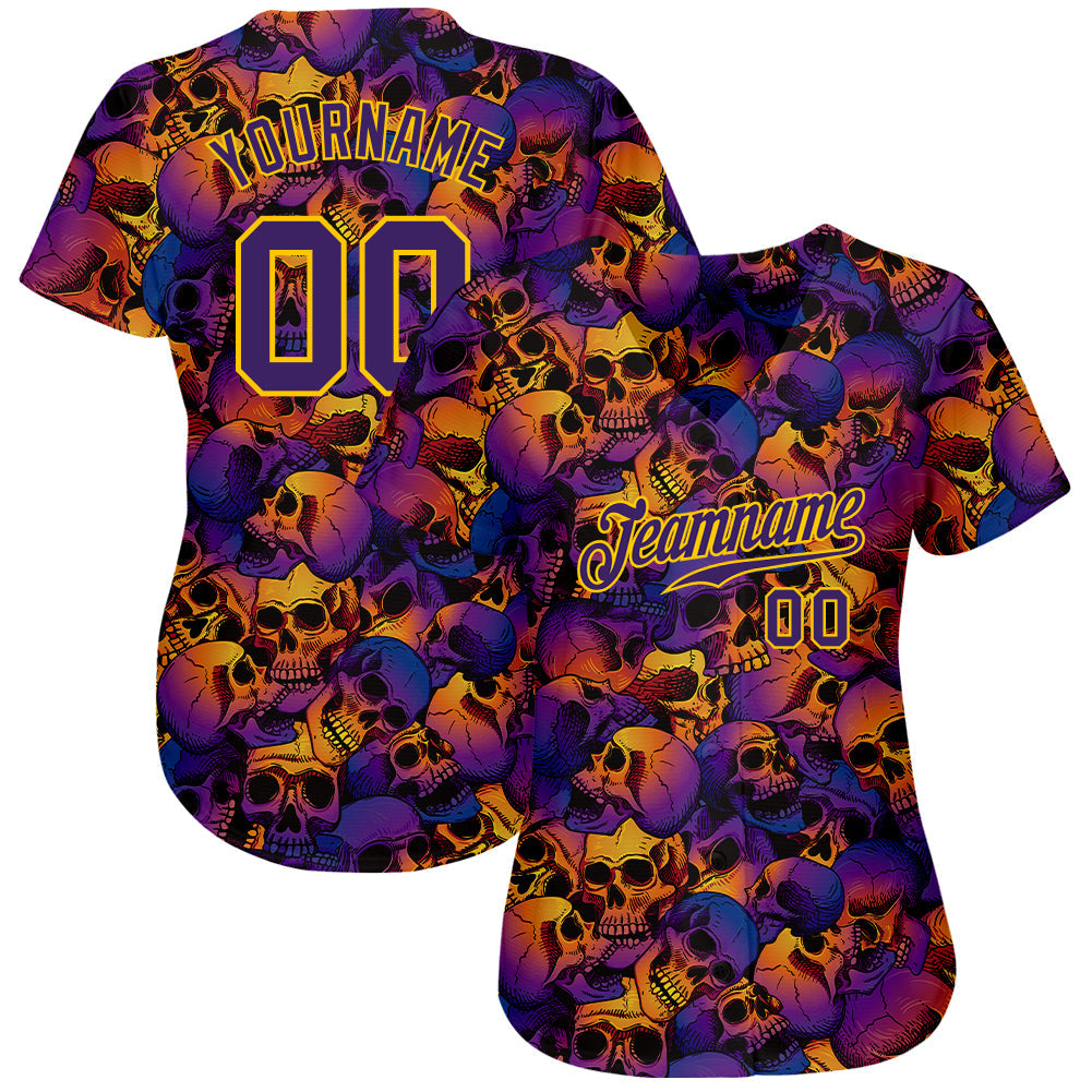 Custom 3D Pattern Halloween Skulls Authentic Baseball Jersey