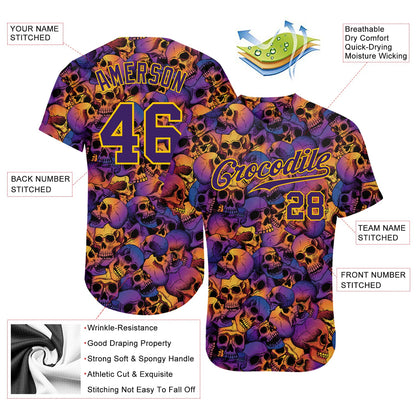 Custom 3D Pattern Halloween Skulls Authentic Baseball Jersey