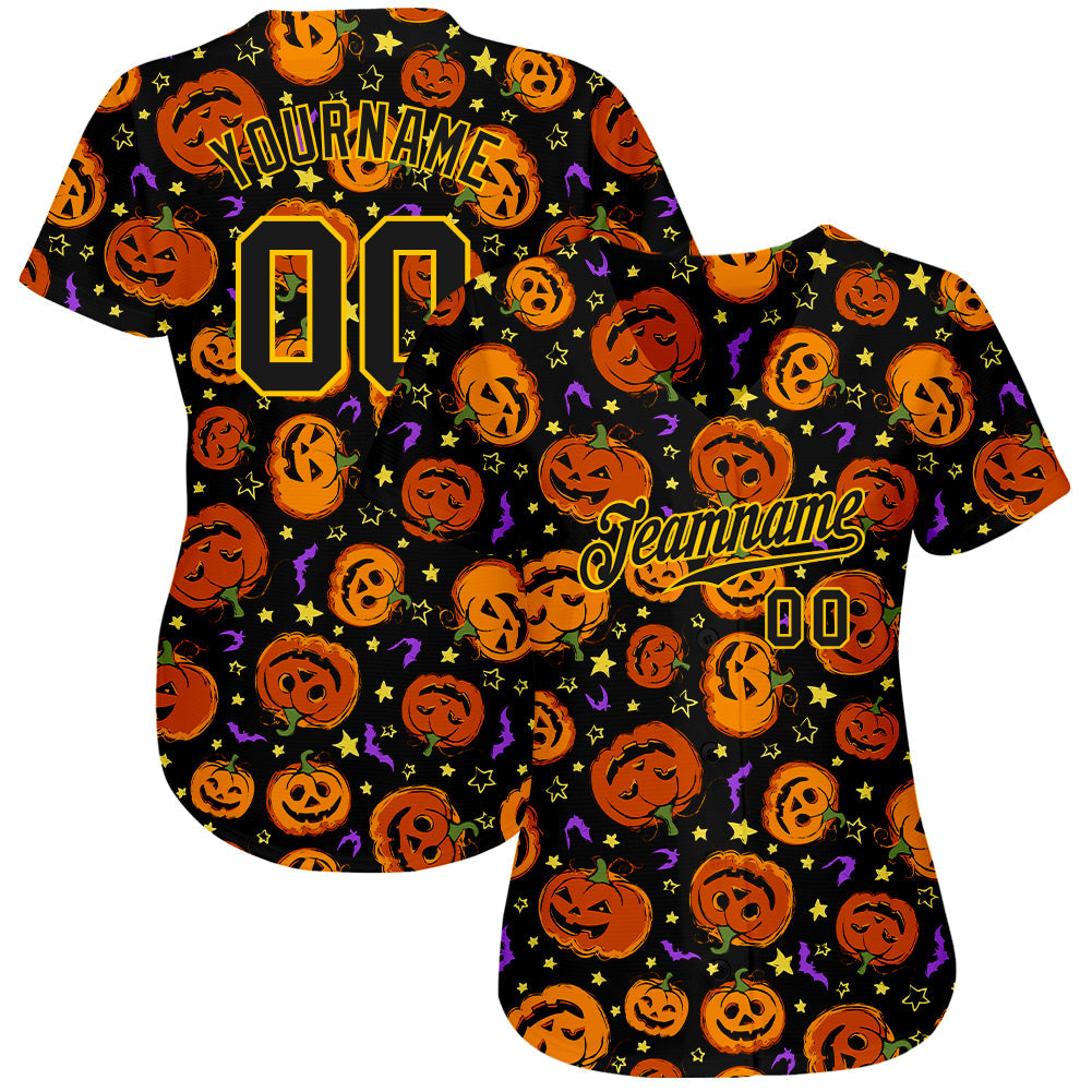 Custom 3D Pattern Halloween Pumpkins Bats Stars Authentic Baseball Jersey