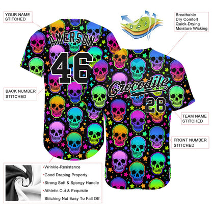 Custom 3D Pattern Bright Multicolored Halloween Skulls Authentic Baseball Jersey