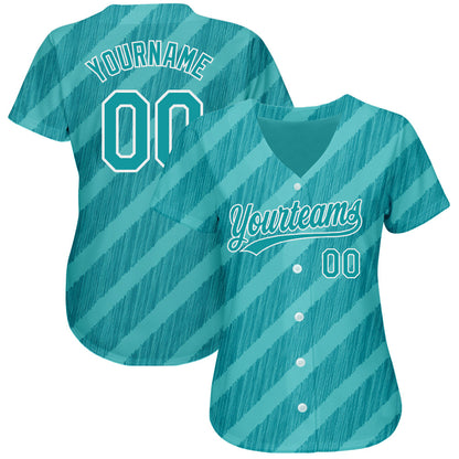 Custom Aqua Teal-White 3D Pattern Design Authentic Baseball Jersey