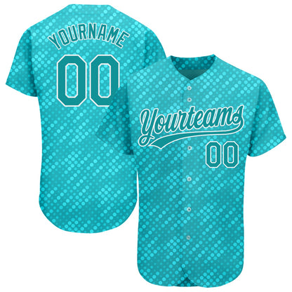 Custom Aqua Teal-White 3D Pattern Design Authentic Baseball Jersey