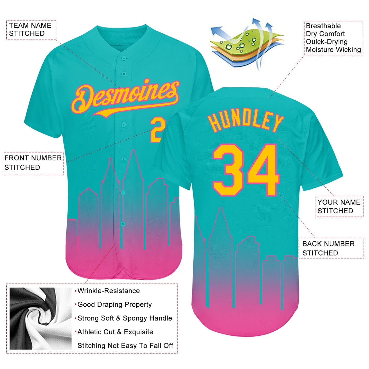 Custom Aqua Yellow-Pink 3D San Diego City Edition Fade Fashion Authentic Baseball Jersey