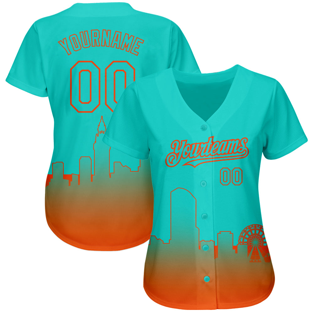 Custom Aqua Orange 3D Miami City Edition Fade Fashion Authentic Baseball Jersey