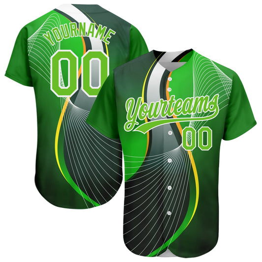 Custom Aurora Green Green-White 3D Pattern Design Abstract Sport Authentic Baseball Jersey