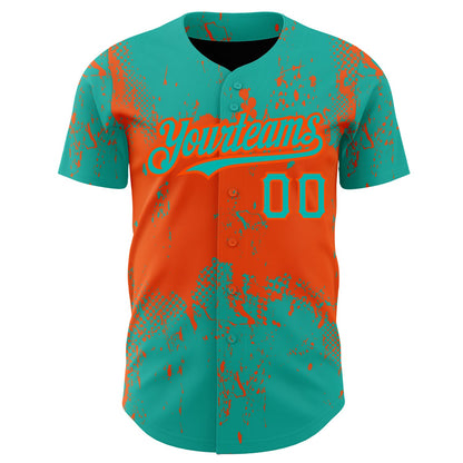 Custom Aqua Orange 3D Pattern Design Abstract Splatter Grunge Art Authentic Baseball Jersey