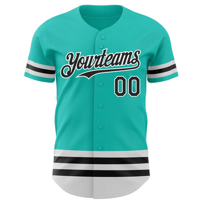 Custom Aqua Black-White Line Authentic Baseball Jersey