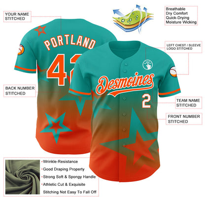 Custom Aqua Orange-White 3D Pattern Design Gradient Style Twinkle Star Authentic Baseball Jersey