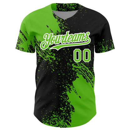 Custom Aurora Green Black-White 3D Pattern Design Abstract Brush Stroke Authentic Baseball Jersey