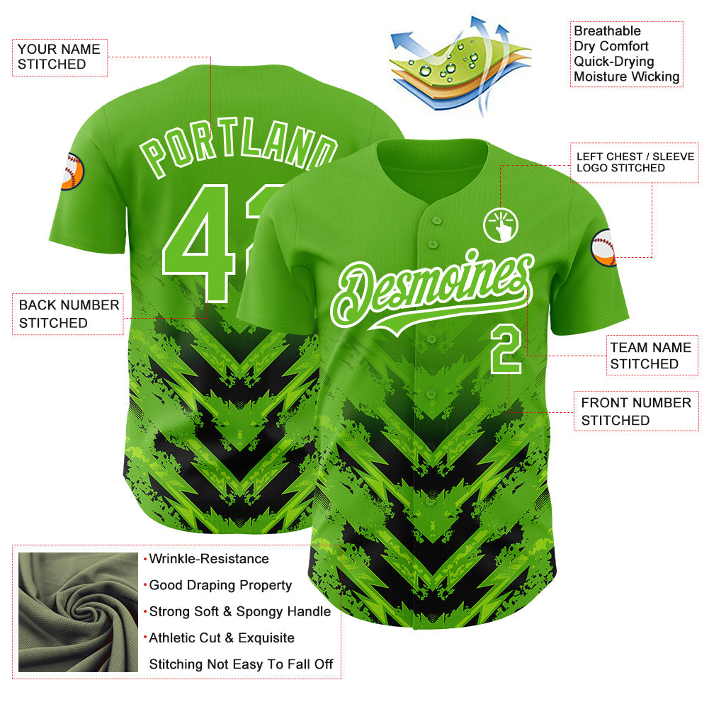 Custom Aurora Green Black-White 3D Pattern Design Abstract Arrow Authentic Baseball Jersey