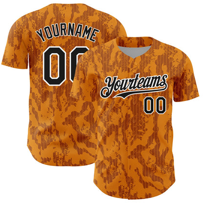 Custom Bay Orange Black-White 3D Pattern Design Abstract Fluid Authentic Baseball Jersey