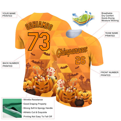 Custom Bay Orange Black 3D Halloween Performance T-Shirt