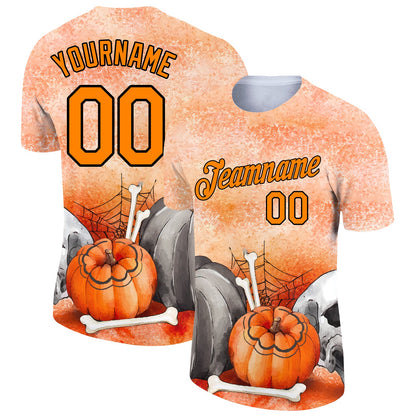 Custom Bay Orange Black 3D Halloween Performance T-Shirt