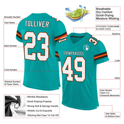 Custom Aqua White-Orange Mesh Authentic Football Jersey