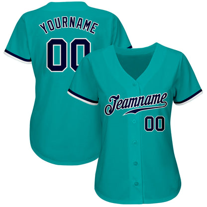 Custom Aqua Navy-White Authentic Baseball Jersey