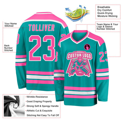 Custom Aqua Pink-White Hockey Jersey