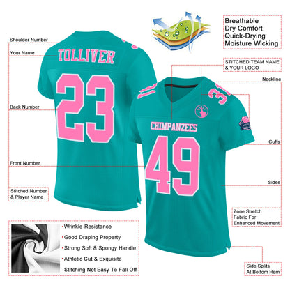 Custom Aqua Pink-White Mesh Authentic Football Jersey