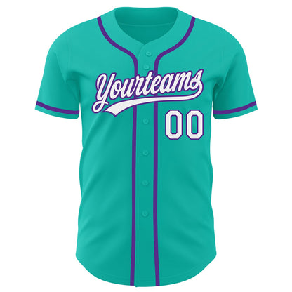 Custom Aqua White-Purple Authentic Baseball Jersey