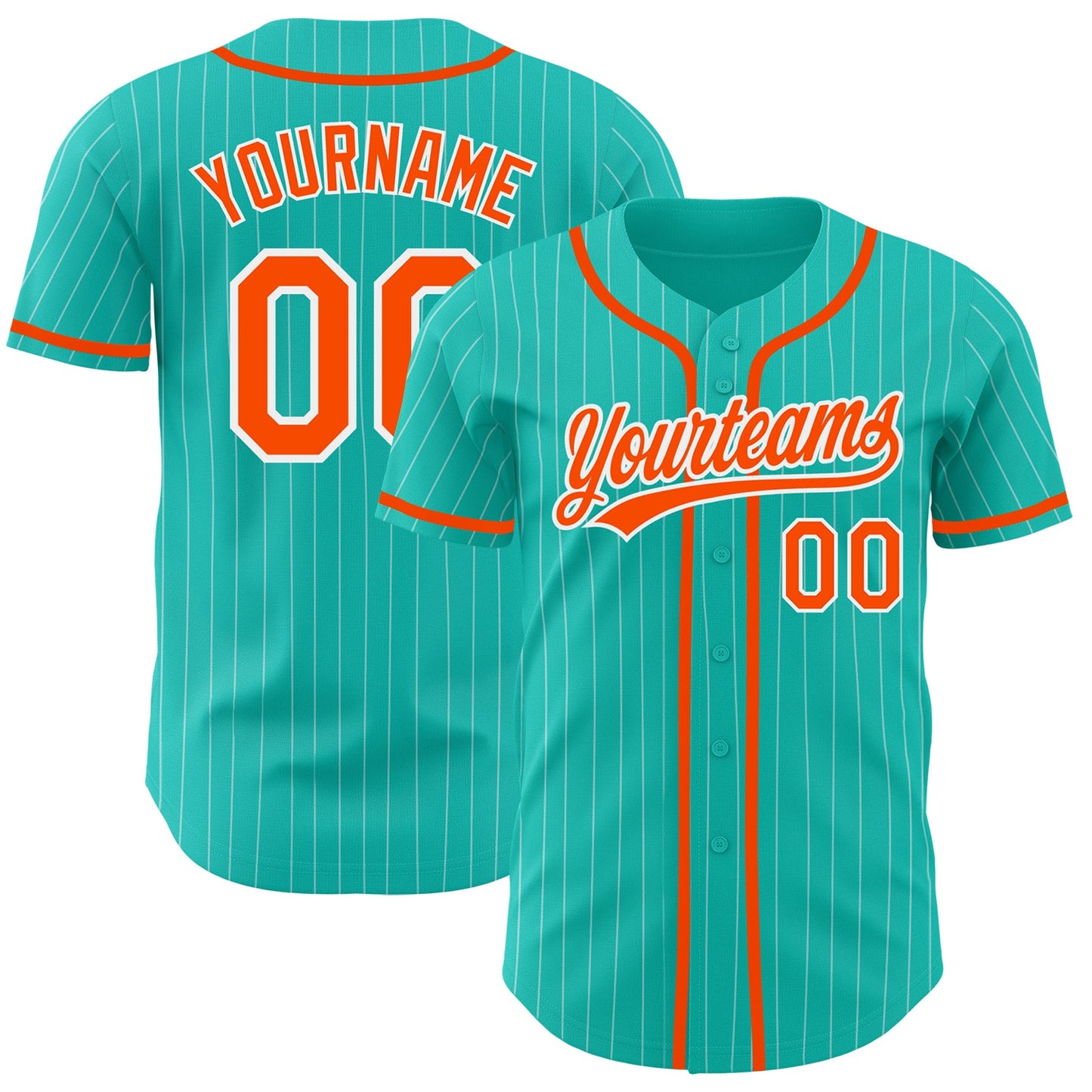 Custom Aqua White Pinstripe Orange Authentic Baseball Jersey