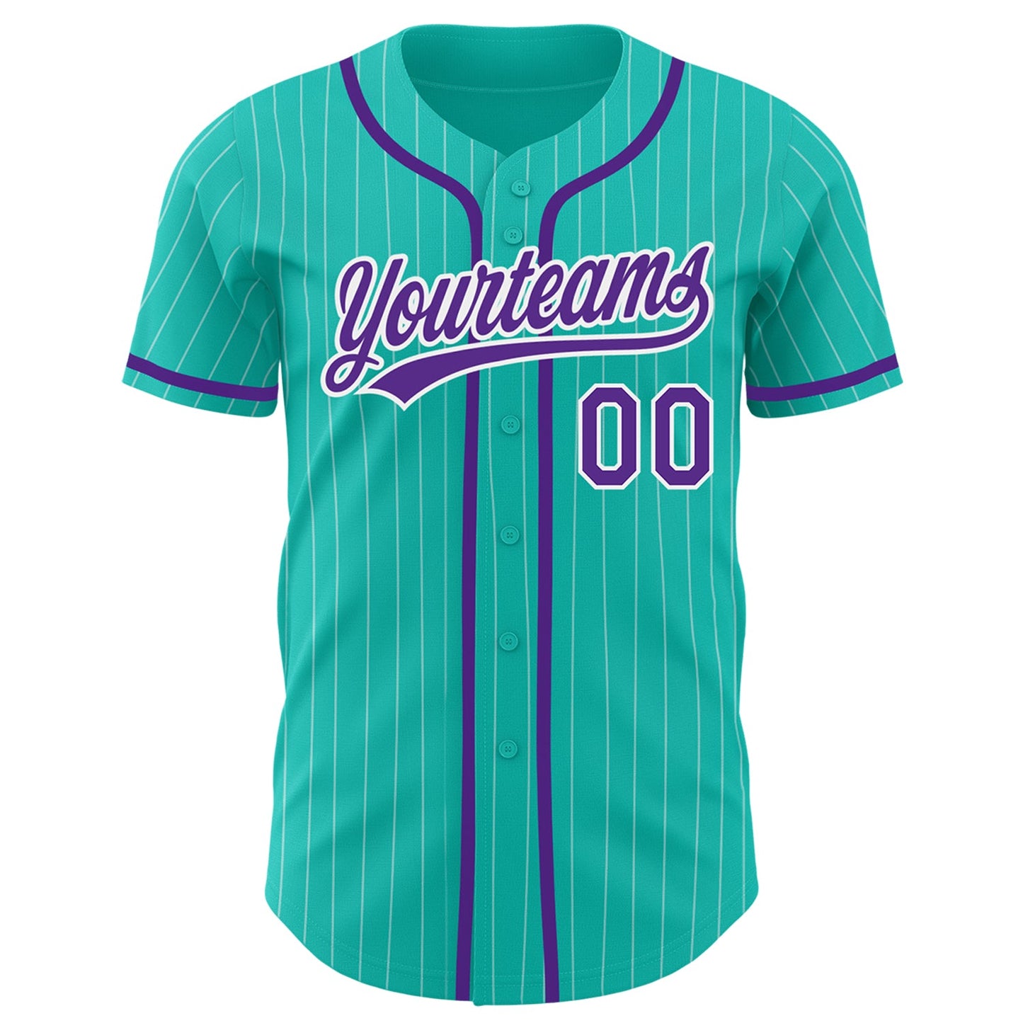 Custom Aqua White Pinstripe Purple Authentic Baseball Jersey