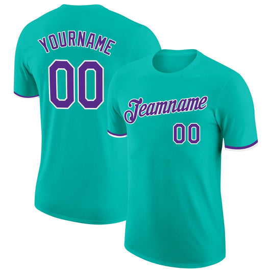 Custom Aqua Purple-White Performance T-Shirt