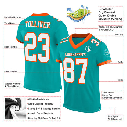 Custom Aqua White-Orange Mesh Authentic Football Jersey