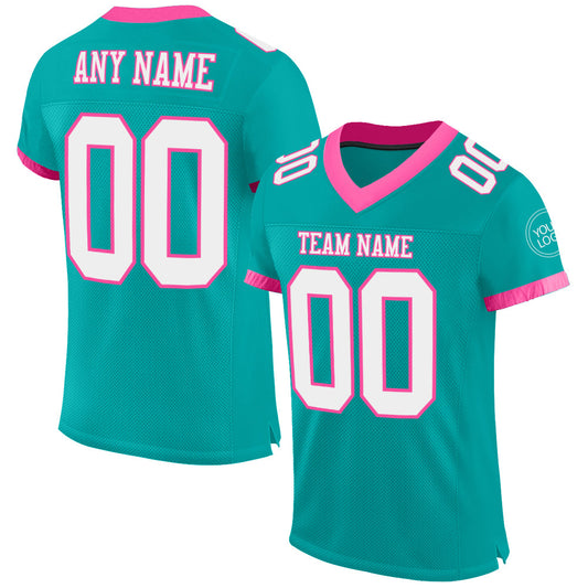 Custom Aqua White-Pink Mesh Authentic Football Jersey