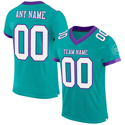 Custom Aqua White-Purple Mesh Authentic Football Jersey