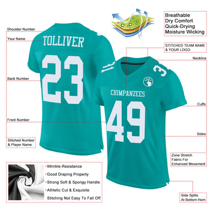 Custom Aqua White Mesh Authentic Football Jersey