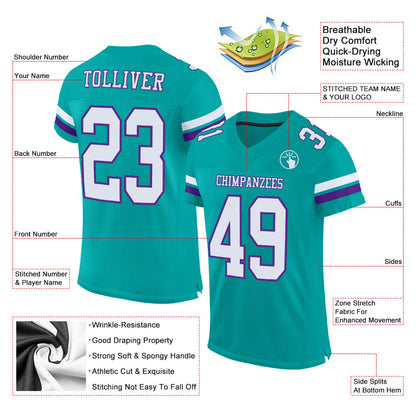 Custom Aqua White-Purple Mesh Authentic Football Jersey