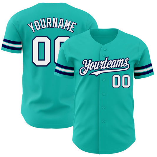 Custom Aqua White-Navy Authentic Baseball Jersey