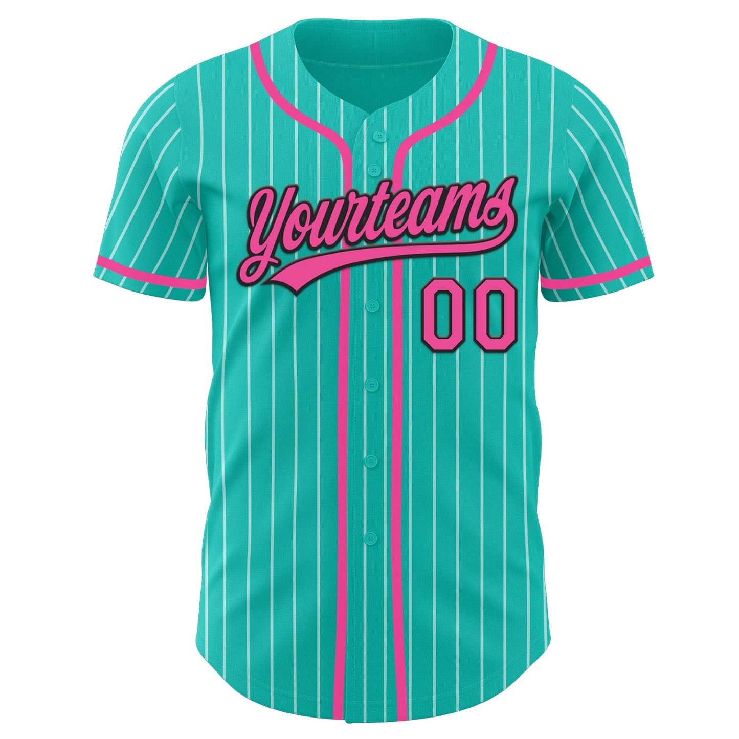 Custom Aqua White Pinstripe Pink-Black Authentic Baseball Jersey